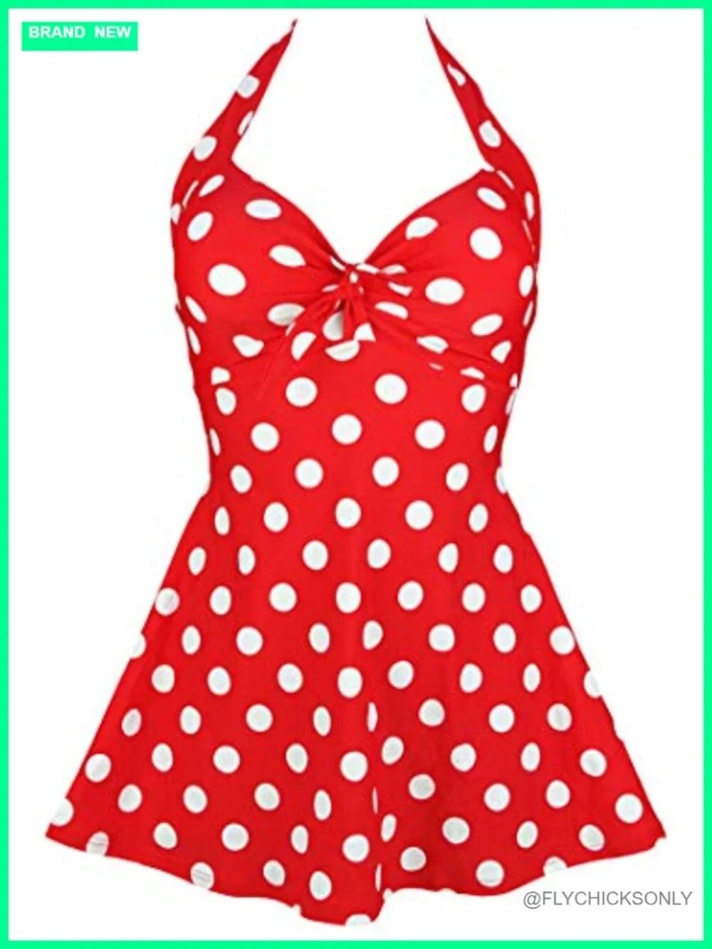 Vintage Swim Dress Tummy Control One Piece Skirted Swimsuit Halter Retro